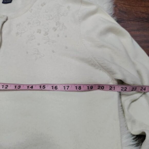 Chelsea Cambell Charter Club White Cashmere Cardigan Floral Embroidery Large - Picture 8 of 10